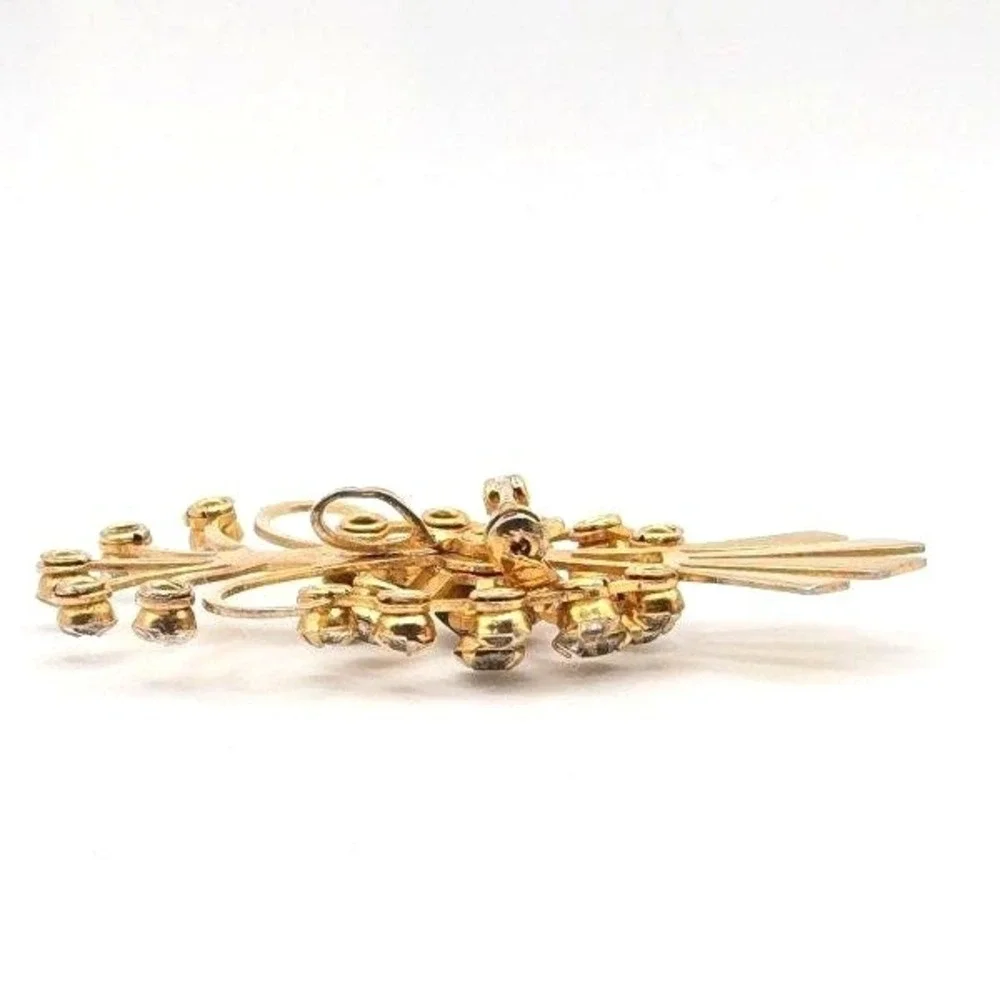 Vintage 1950s Brooch‎ Rhinestone Cluster Bouquet Style Gold Tone Blue Gem Accent